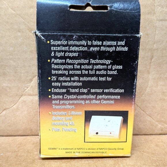 NAPCO GEM-GB WIRELESS ACUSTIC GLASS BREAK DETECTOR - NEW IN BOX - OLD STOCK - Picture 3 of 5